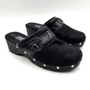 Vintage 90s Y2K Faded Glory HEIDI Black Faux Suede Studded Block Heel Mules 8